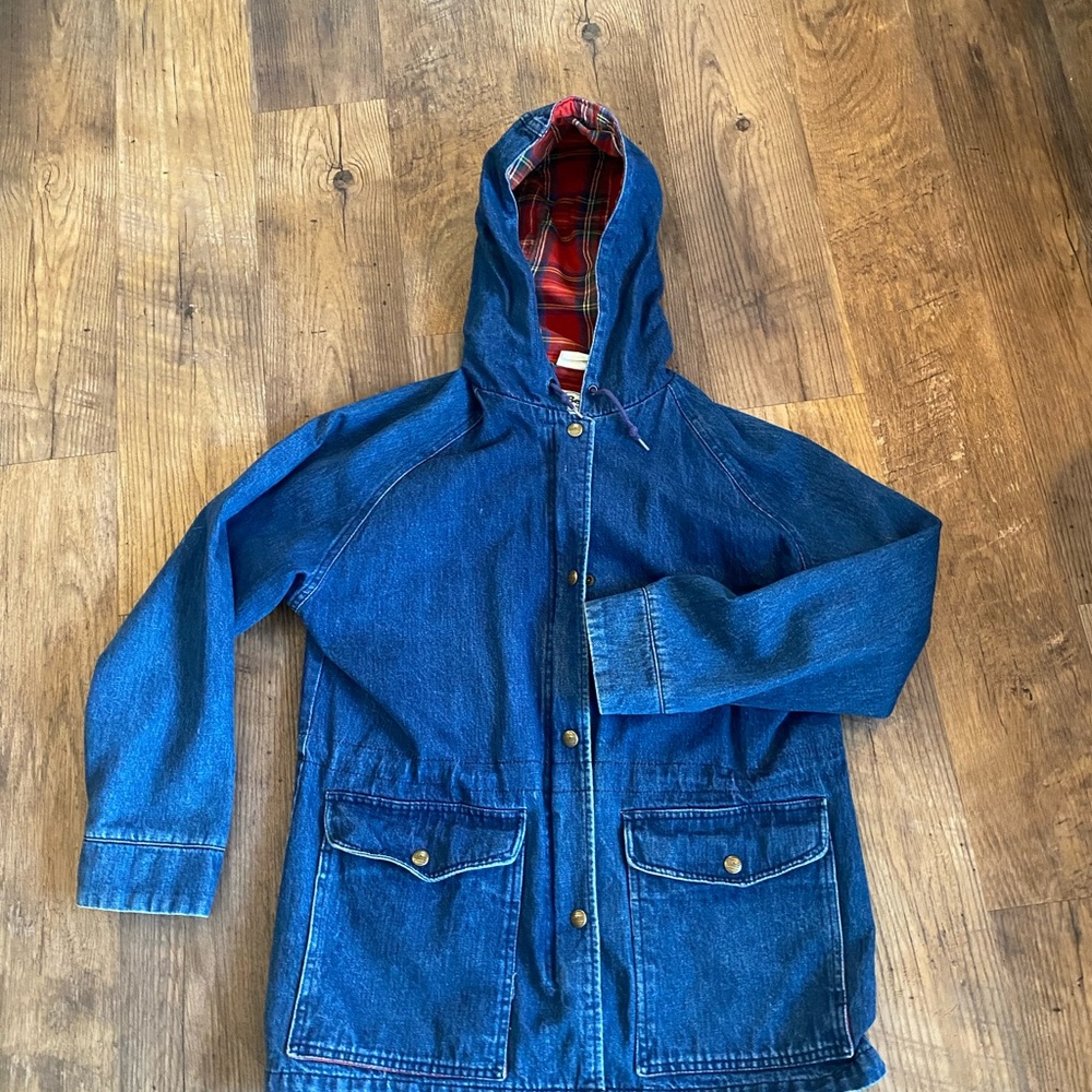 Vintage LL Bean Denim Jacket Hooded parka flannel lined